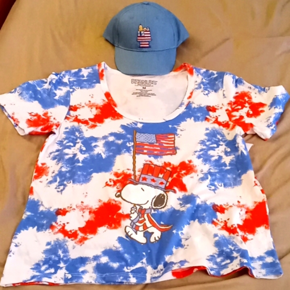 NWT Peanuts Snoopy Patriotic Shirt and Cap